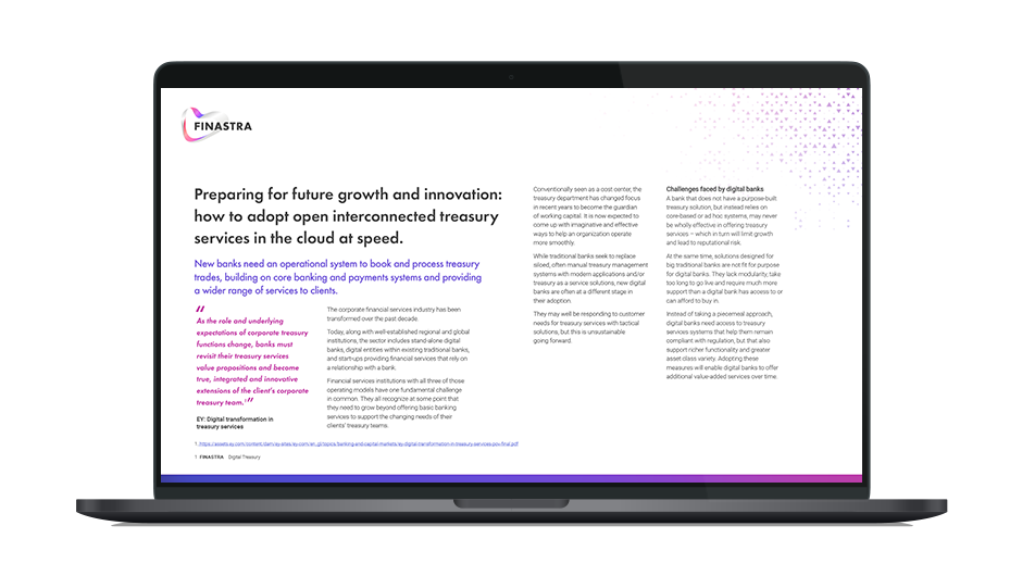 Adopt open interconnected treasury services in the cloud | Finastra