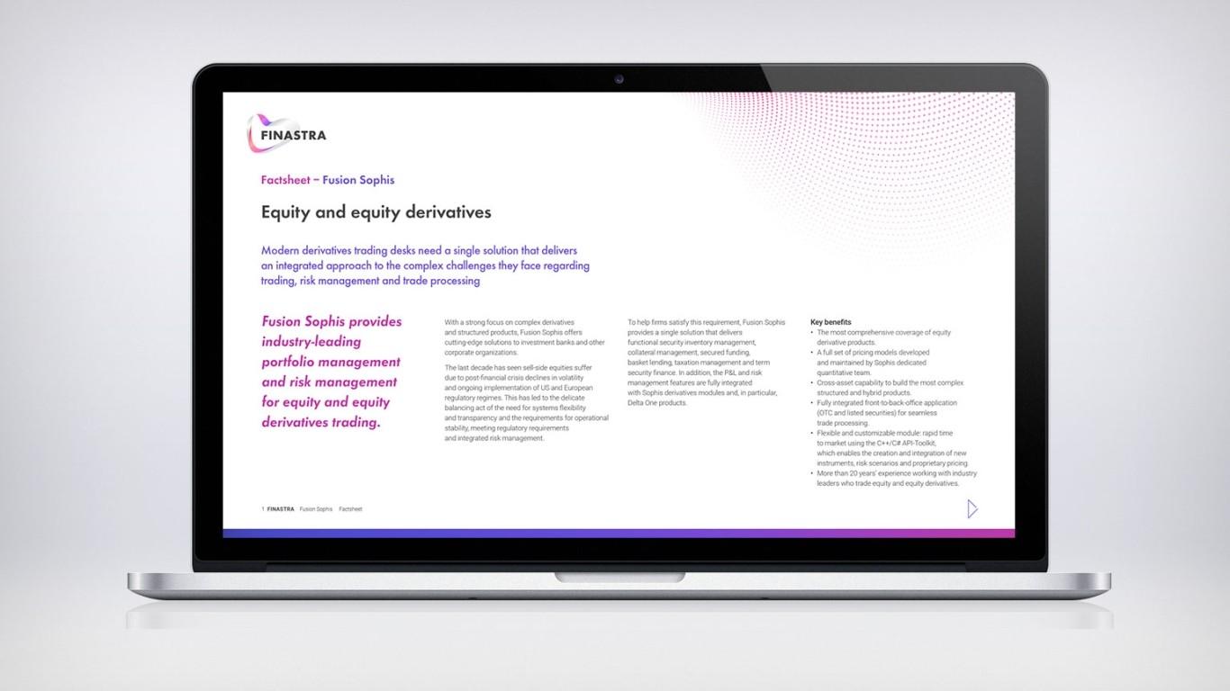 Fusion Sophis Equity and Equity Derivatives (Factsheet) | Finastra