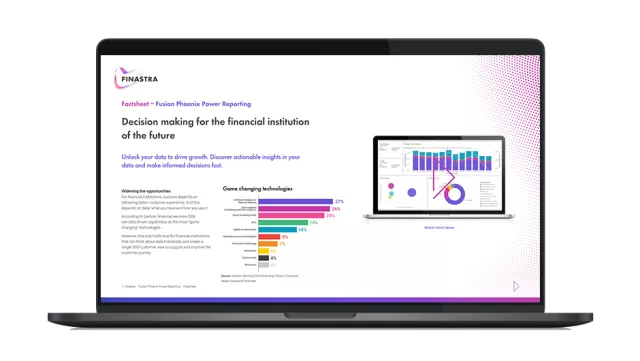 Image of laptop with cover slide for "Fusion Phoenix Power Reporting" brochure