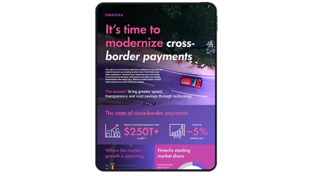 Image of tablet with cover slide of "It's time to modernize cross-border payments" infographic