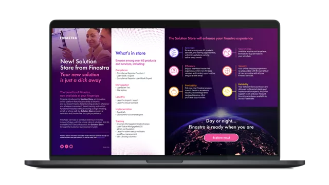Image of laptop showing the "Finastra Solution Store" infographic