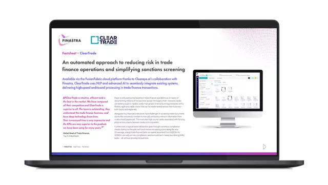 Image of laptop with cover slide for the ClearTrade Cleareye.ai factsheet