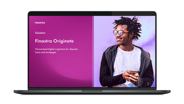Image with cover slide of "Finastra Originate: Harmonized digital origination for deposits, loans and mortgages" brochure