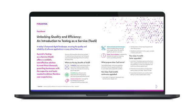 Image of laptop with cover slide for the "Unlocking quality and efficiency: An introduction to Testing as a Service (TaaS)" brochure