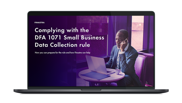 Image of laptop with cover slide for the "Complying with the DFA 1071 Small Business Data Collection rule" white paper