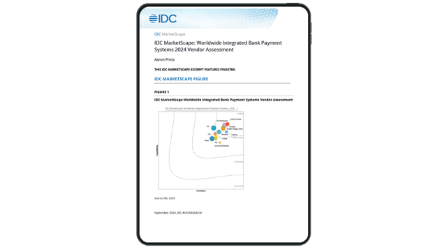 Image of tablet with cover slide for "Finastra Payment Hub is recognized as leader" report