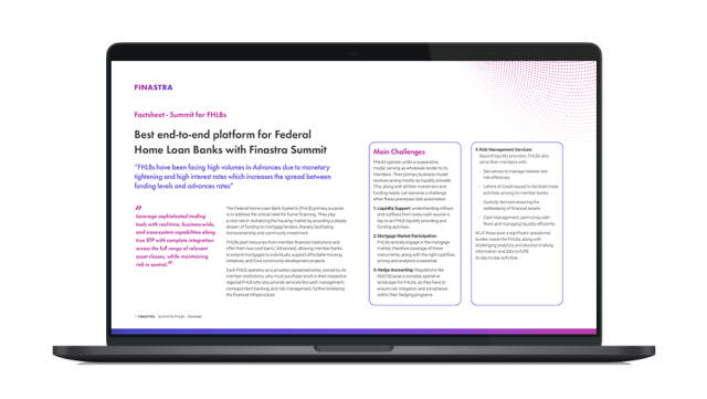 Image of laptop with cover slide for the "Best end-to-end platform for FHLB with Finastra Summit" factsheet