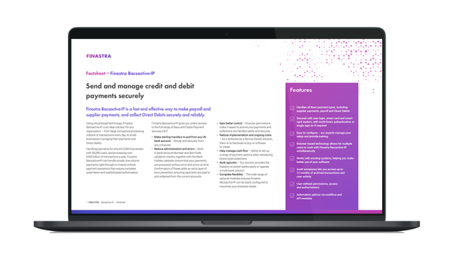Image of laptop with cover slide for the Finastra Bacsactive-IP factsheet