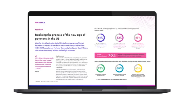 Image of laptop with cover slide for the "Realizing the promise of the new age of payments in the US" factsheet