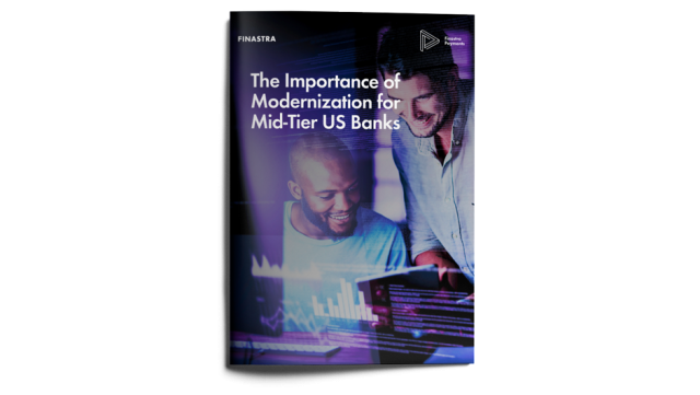 Image of magazine with cover slide of "The Importance of Modernization for Mid-Tier US Banks" report