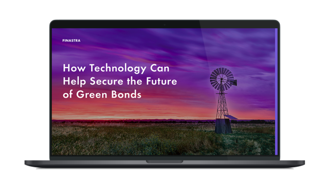 Image of laptop with cover slide for the "How technology can help secure the future of green bonds" white paper