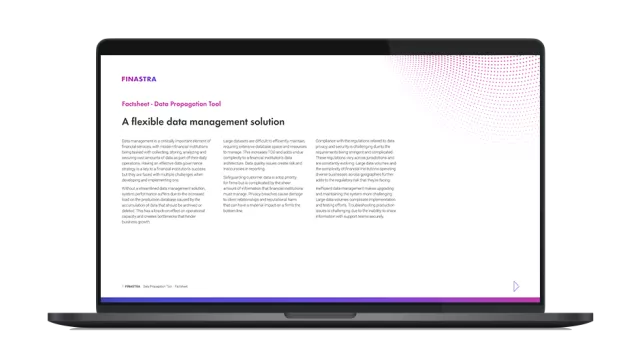 Image of laptop with cover slide for the Loan IQ Data Propagation Tool factsheet