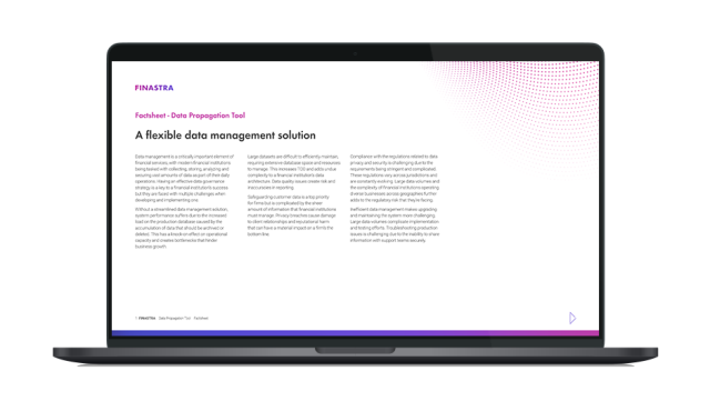 Image of laptop with cover slide for the Loan IQ Data Propagation Tool factsheet