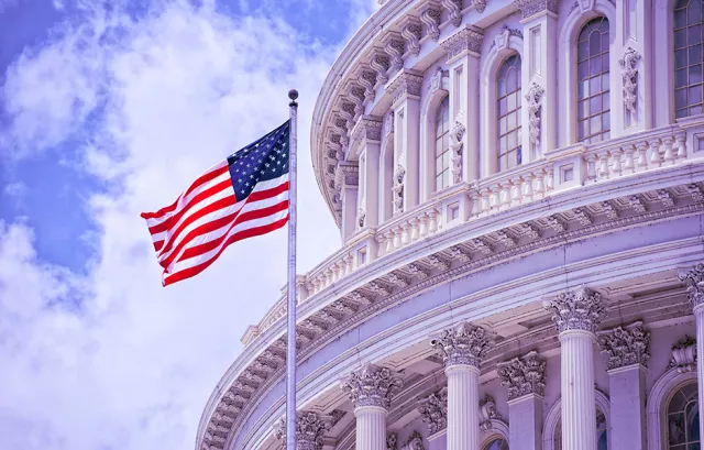 Image of the US flag in the White House.