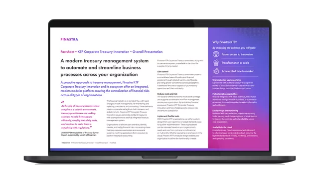 Image of laptop with cover slide for "Finastra KTP - Modernized solution now available" brochure