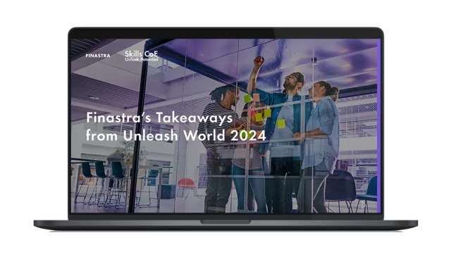 Image of laptop with cover slide of "Finastra’s Takeaways from Unleash World 2024" white paper