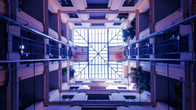 Image of worm's eye view of the center of a building