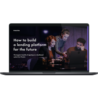 Image of laptop with cover slide of "How to build a lending platform for the future" white paper