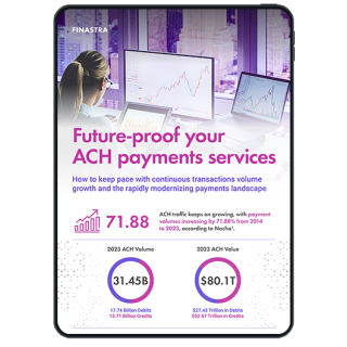 Image of tablet with cover slide for "Future-proof your ACH payments services - keep pace with growing volumes and modernization" infographic