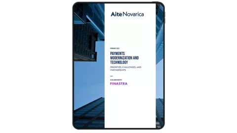 Image of tablet with cover slide for "Payments modernization and technology in 2023" report