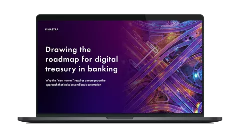 Image of laptop with cover slide for "Drawing the roadmap for digital treasury in banking" white paper