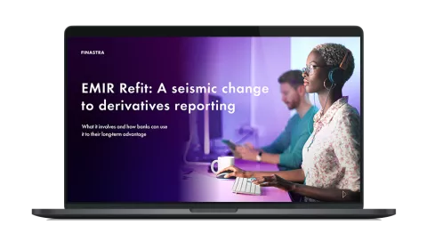 Image of laptop with cover slide for "EMIR Refit: A seismic change to derivatives reporting" white paper