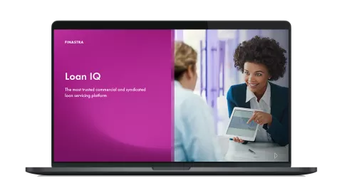 Image of laptop with cover slide for "Loan IQ Brochure"