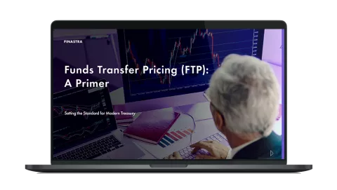 Image of laptop with cover slide for "Funds Transfer Pricing (FTP): A Primer" white paper