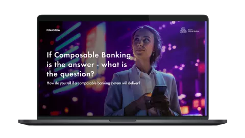 Image of laptop with cover slide for "If Composable Banking is the answer - what's the question?" white paper