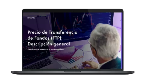 Image of laptop with cover slide for "Funds Transfer Pricing (FTP): A Primer [Spanish]" white paper