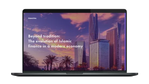 Image of laptop with cover slide for the "Beyond tradition: The evolution of Islamic finance in a modern economy" white paper