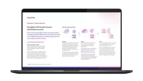 Image of laptop with cover slide for "Go digital with Finastra Essence and Finastra Services" brochure