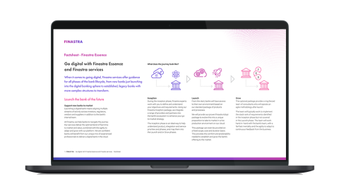 Image of laptop with cover slide for "Go digital with Finastra Essence and Finastra Services" brochure