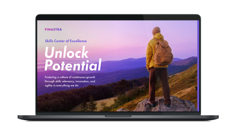 Image of laptop with cover slide of "Unlock Potential" Skills Coe brochure