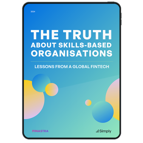Image of tablet with cover slide of "Truth about Skills Based Organisations - Lessons from a Global Fintech" white paper