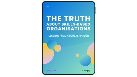 Image of tablet with cover slide of "Truth about Skills Based Organisations - Lessons from a Global Fintech" white paper