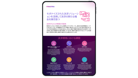 Image of tablet with cover slider of "Unleash new opportunities in payments with a modernized payment solution" Japanese infographic
