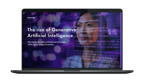 Image of laptop with cover slide of "The rise of generative artificial intelligence in lending" white paper