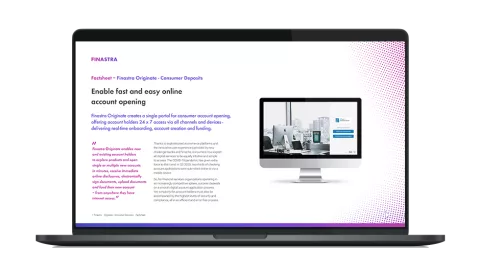 Image of laptop with cover slide for the Finastra Originate Consumer Deposits factsheet