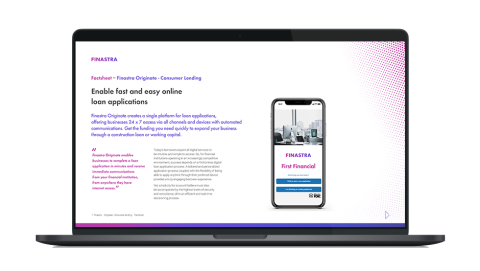 Image of laptop with cover slide for the Finastra Originate Consumer Lending factsheet