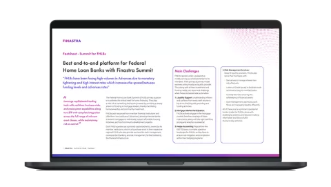 Image of laptop with cover slide for the "Best end-to-end platform for FHLB with Finastra Summit" factsheet