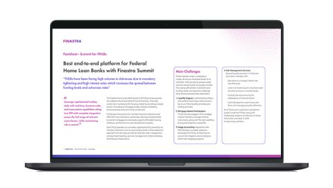 Image of laptop with cover slide for the "Best end-to-end platform for FHLB with Finastra Summit" factsheet