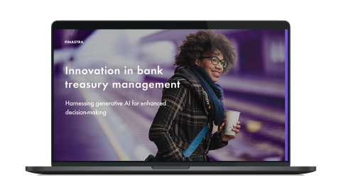 Image of laptop with cover slide of "Innovation in bank treasury management" white paper