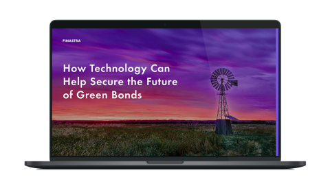 Image of laptop with cover slide for the "How technology can help secure the future of green bonds" white paper