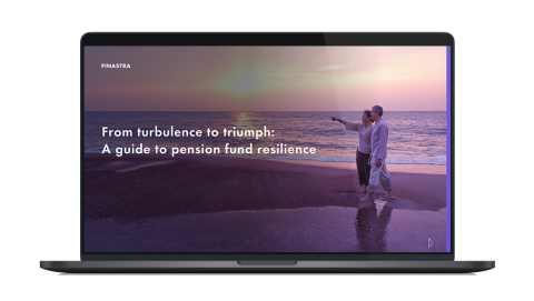 Image of laptop with cover slide for the "From turbulence to triumph: A guide to pension fund resilience" white paper