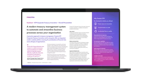 Image of laptop with cover slide for "Finastra KTP - Modernized solution now available" brochure
