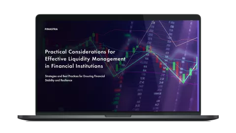 Image of laptop with cover slide for the "Practical considerations for effective liquidity management in financial institutions" white paper