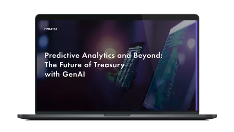 Image of laptop with cover slide for the "Predictive analytics and beyond: The future of treasury with GenAI" white paper