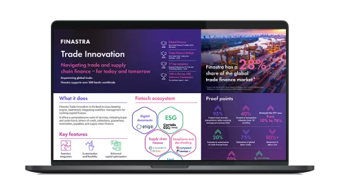 Image of laptop with cover slide for the "Trade Innovation: Navigating trade and supply chain finance - for today and tomorrow" infographic