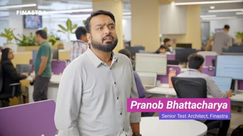 Cover slide for the "Pranob Bhattacharya, Senior Test Architect, on professional growth and team collaboration" employee story